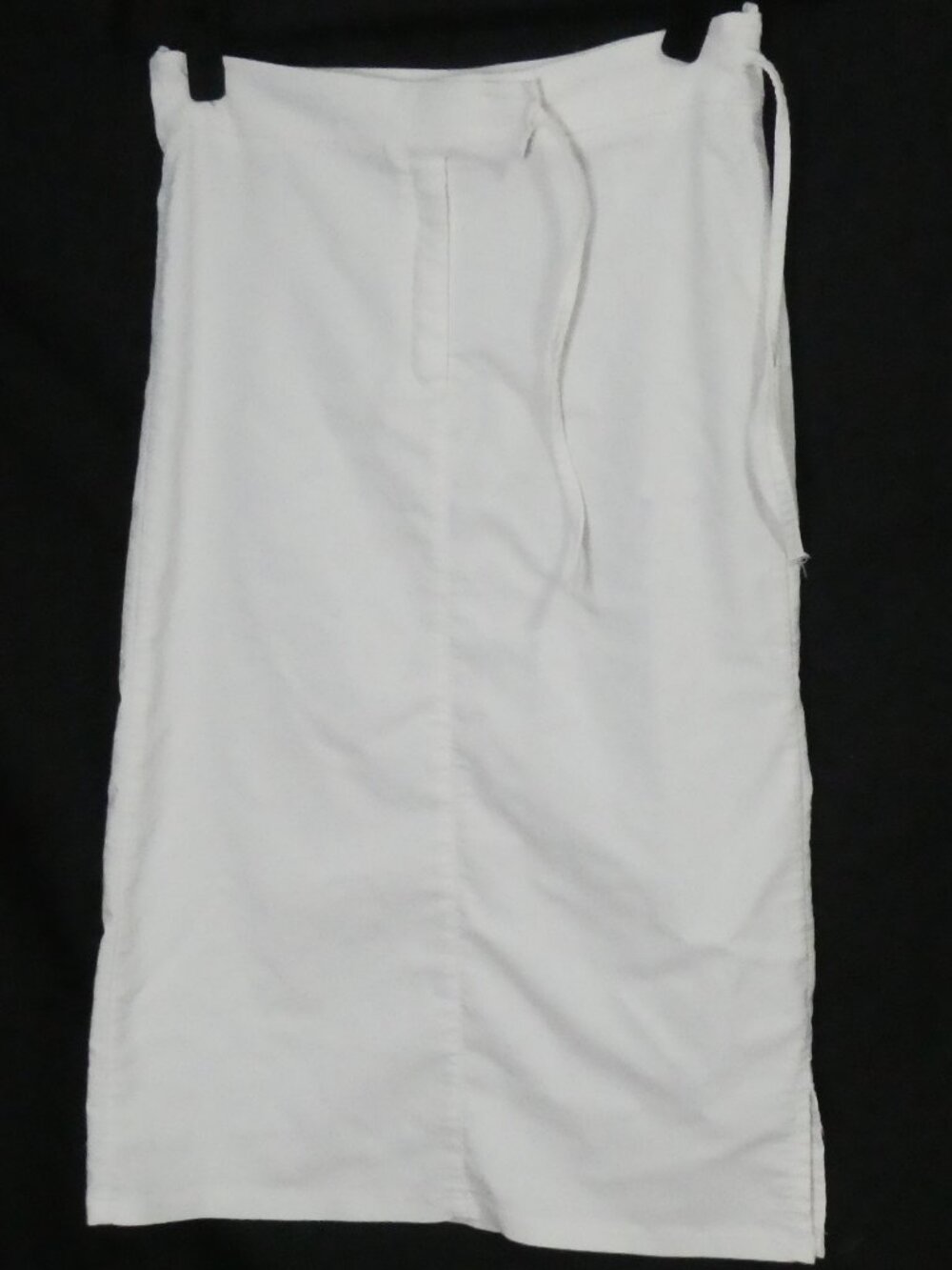 White Cotton Linen Blend Drawstring Unlined Midi Skirt - Size 3